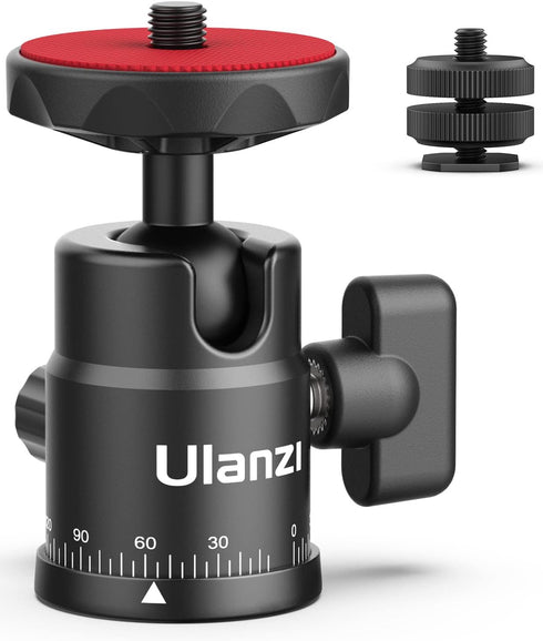 Mini Ball Head, ULANZI H28 Panoramic Tripod Head + Dual Hot Shoe Mount DSLR Camera Mount Adapter Photograph Attachment Accessories for Gopro Cam C...