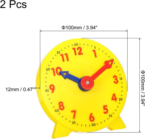 PATIKIL 4 inch Teaching Clock, 2 Pack Learn Clock Learning Tell Time Analog Clock Demonstration Clock 12 Hour 2 Pointers for Classroom Teacher, Ye...