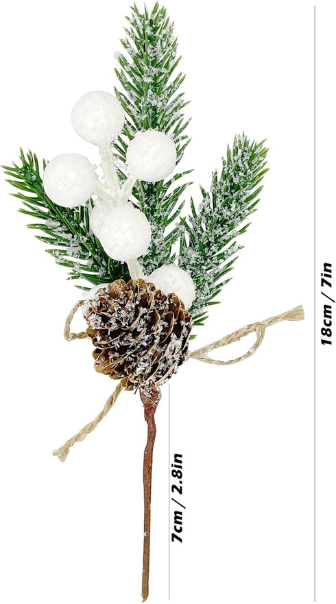 White Christmas Berries Floral Pine Cones Christmas Artificial Pine Branches Evergreen Branch Berries for Decoration DIY Christmas Craft Wreath De...
