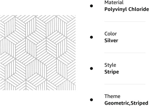 Mecpar Silver Geometric Hexagon Wallpaper 17.71"x 118" White and Silver Contact Paper Striped Wallpaper Peel and Stick Removable Self Adhesive Vin...