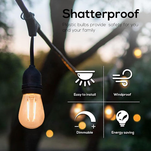 Banord 15 Pack Dimmable 2W S14 Replacement LED Bulbs, 2700K Warm White Waterproof Outdoor String Lights Vintage LED Filament Bulb, Shatterproof E2...