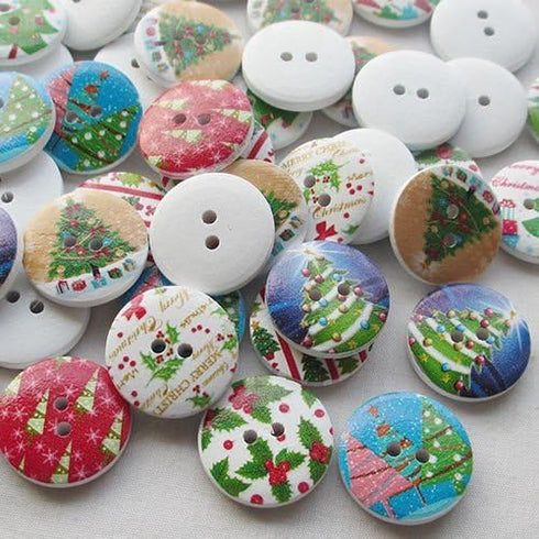 Chenkou Craft 100pcs Santa Christmas Tree Wood Buttons 15mm/20mm/25mm/30mm/40mm Sewing Mix Lots (3/4"(20mm), Multi-color)...
