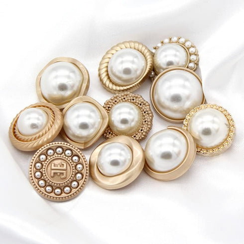 5 PCS Pearl Gold Metal Women Coat Buttons for Clothing Sweater Decoration Sewing Crafts Accessories (#9, 15mm)...