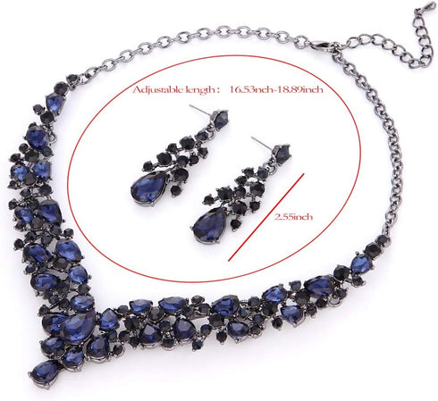 Austrian Rhinestone Crystal Wedding Gown Prom Ball Necklace Earrings Jewelry Set for Brides Dress...