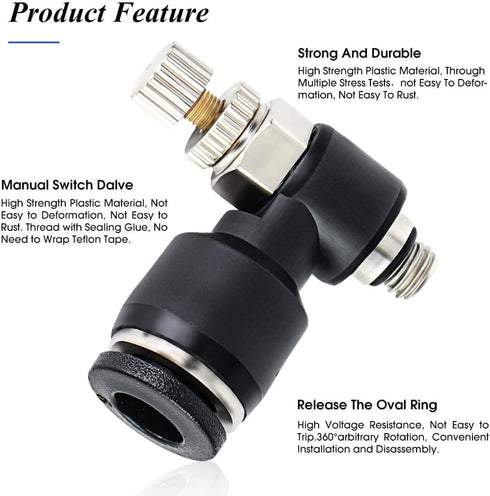 TAILONZ PNEUMATIC 3 Pack SL6-M5 Push to Connect Air Line Fitting Air Flow Control Valve 6MM od M5 Npt Elbow 90 Degree Air Speed Control Valve Fitt...
