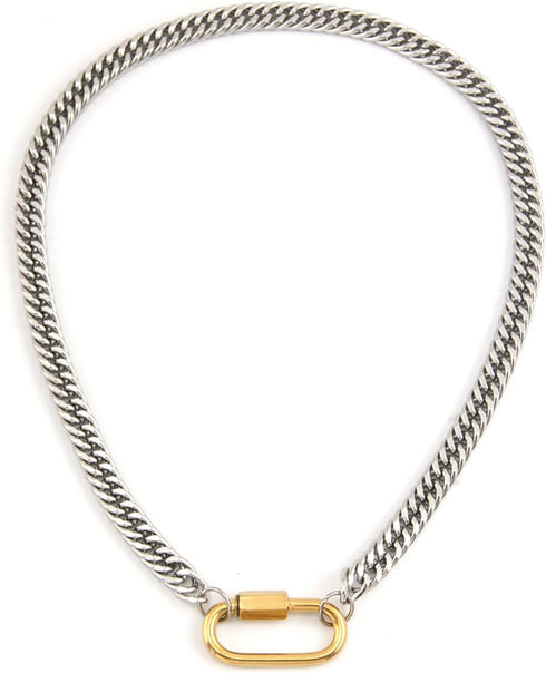 Women's necklace jewelry Men's and Women's Carabiner Zipper Thick Choker Heavy Chain Gold Jewelry gift...
