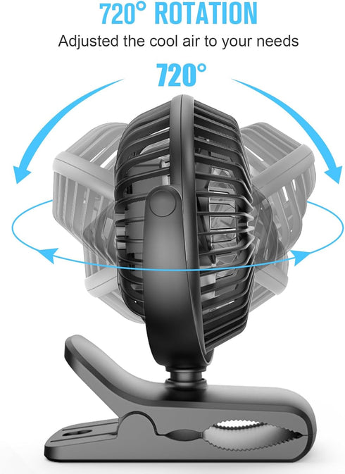 HONYIN 720° Rotation Small Desk & Clip on Fan with Sturdy Clamp, 3 Speeds, Quiet Little Personal Cooling Fan by USB Plug In, for Bedroom Office De...