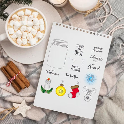 Christmas Sentiments Words Clear Stamps for Card Making, Wishing Bottle Candle Clear Rubber Stamps Christmas Sock Bell Stamps for Holiday Card Mak...