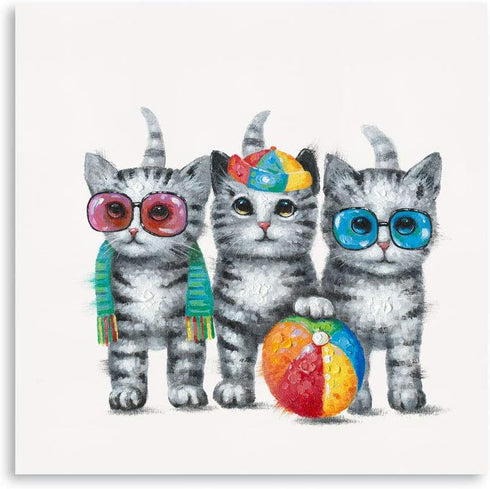 Yidepot Cute Cat Canvas Wall Art: Framed Kitty Pictures for Girl's Bedroom Bathroom - Small Funny Babies Painting Ready to Hang (12"x12"x1Panel)...