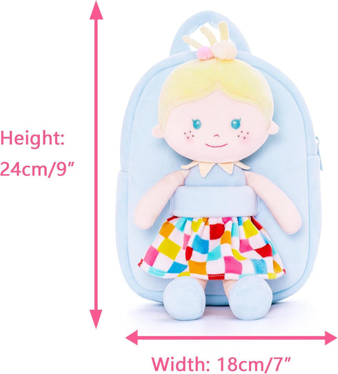 Toddler Kids Backpack with Soft Baby Dolls in Plaid Dress 9.5"...
