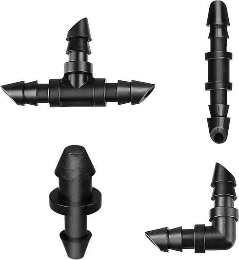 Drip Irrigation Fittings Kit for 1/4" Tubing, 130 Pieces Drip Line Connectors for Drip Systems - 60 Couplings, 40 Tees, 20 Elbows, 10 End Plugs - ...
