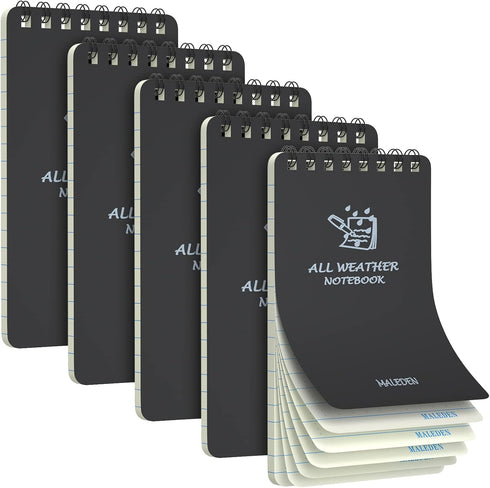 MALEDEN Waterproof Notebook, Spiral Notebook with Thick Graph Paper, 5 Pack Top Bound Pocket Notebook, Durable Cover Notebooks for Work, Outdoor, ...