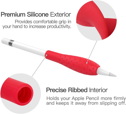 MoKo [2 Pack Silicone Grip Holder Ergo Protective Sleeve Cover Case Accessories Compatible with Apple Pencil 1st / 2nd Generation, Black & Red...