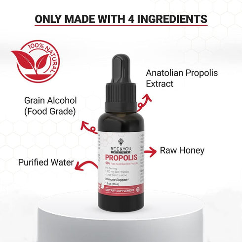 BEE&You, Propolis Liquid Extract Drops, 50% Pure Propolis, Ultra Plus Strength, Immune Support Supplement, Sore Throat, Allergy Relief, Respirator...