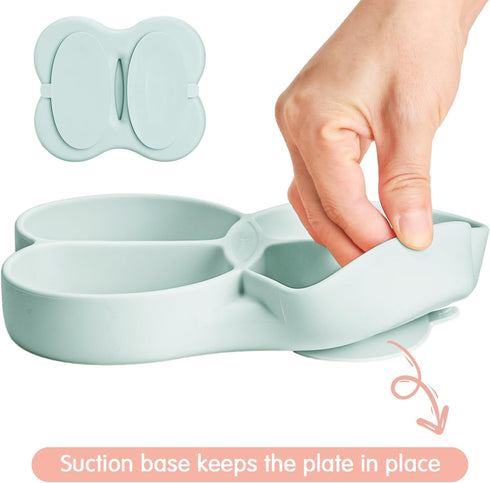 Butterfly Silicone Toddler Plates with Suction, Divided Design Suction Plates for Toddlers Babies, Food Grade Soft Safe BPA-Free Silicone, Dishwas...