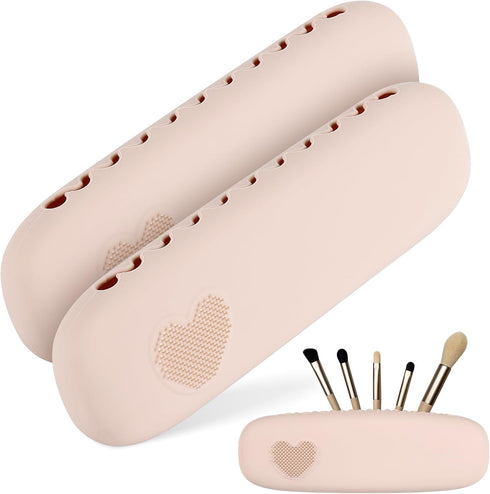 2 Pcs Travel Makeup Brush Holder, Silicone Makeup Brush Holder Travel Cosmetic Bag Soft Portable Cosmetic Face Brushes Holder Makeup Brush Bag Tra...