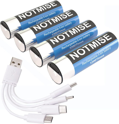 USB AA Rechargeable Battery Pack – 4X Fast Charging Lithium Battery AA Batteries USB Type C Charging Cable Replacement Battery 1.5v 2500mWh Lithiu...