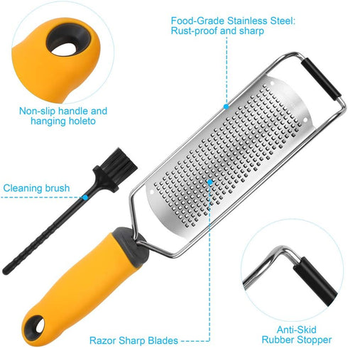 Pro Zester Grater, Lemon Zester, Parmesan Zester, Chocolate, With Razor-Sharp Stainless Steel Blade, Protective Cover and Cleaning brush, Dishwash...
