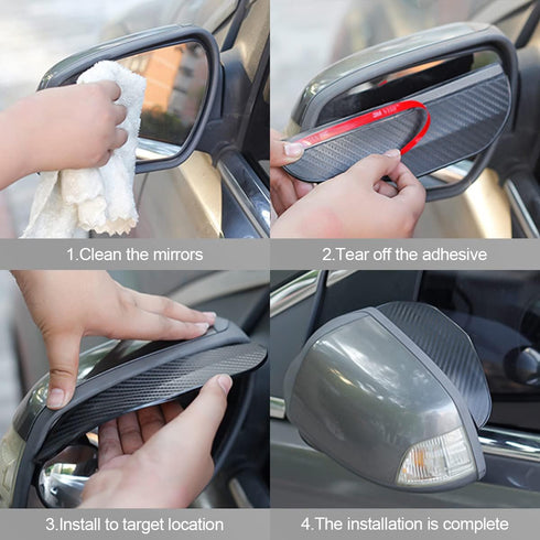 2PCS Smoke Visor Guards for Car Side Mirrors - Waterproof Carbon Fiber Auto Rain Eyebrows for Cars, Trucks and SUVs - Universal Fit (Black)...