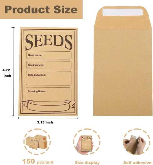 150 Pcs Kraft Seed Envelopes, Resealable Seed Packets Envelops Small Self Sealing Seed Saving Envelopes bulk for Collection of Vegetable Flower Se...