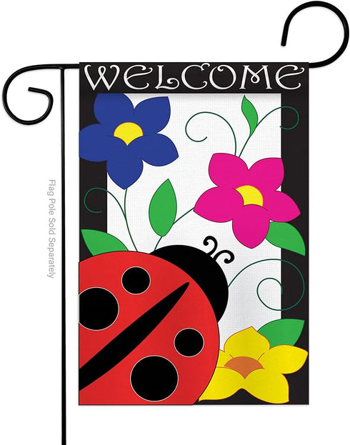 Ladybug Flag Home Decor Welcome Banner Applique Decorative Stitched Flower Tapestry Wall American Embroidered Sew Stitching Spring Floral Gifts Pa...