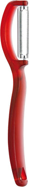 triangle Swivel Peeler, Red - Stainless Steel Serrated Twin Blade - Peels Soft, Delicate Fruits & Vegetables - Lightweight Handle - Dishwasher Saf...