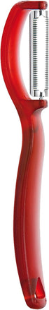 triangle Swivel Peeler, Red - Stainless Steel Serrated Twin Blade - Peels Soft, Delicate Fruits & Vegetables - Lightweight Handle - Dishwasher Saf...