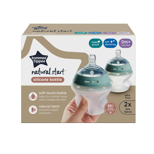 Tommee Tippee Baby Bottles, Natural Start Silicone Anti-Colic Baby Bottl, 5oz, 0+ Months, Slow Flow Breast-Like Teat, Self-Sterilising, Baby Feedi...