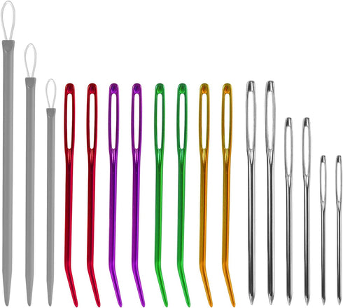 17pcs Large Eye Blunt Needles, Stainless Steel Aluminum Sewing Knitting Needles Darning Wool Needles Tapestry Needles Including Straight Needles, ...