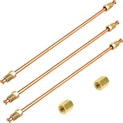 MuHize Brake Line Tubing - 16" Gold 3/16 Brake Lines Kit(Pack of 3) with fittings, Flexible Brake Line with Inverted Double Flared Ends and 2 Conn...