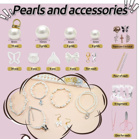 funluck Pearls Beads Kit with Hole-Jewelry Making Pearl Beads Supplies Including Gold&Sliver Beads-White Pearls for Crafting with Charms-Ideal for...