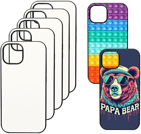 INNOSUB USA Sublimation Phone Cases Set of 5Pcs – Protective Case Compatible with iPhone 15 Plus Includes Aluminum Inserts – Soft Rubber Blank Bla...