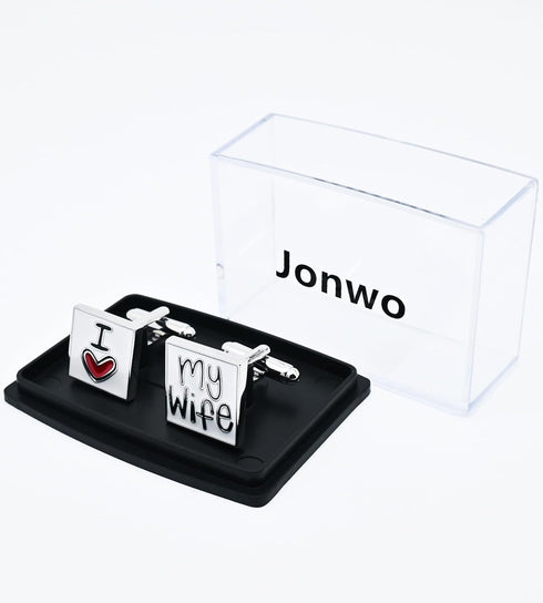 I Love My Wife Square Cufflinks for Men Wedding Dress In Gift Case Classic Square Men's Cufflinks Set for Wedding Party Birthday Anniversary Dress...