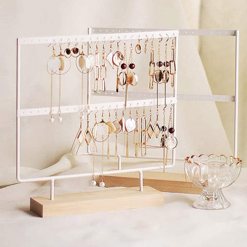lemonadeus Earrings Organizer Jewelry Display Wood Stand (44 Holes 2 Layers) (White)...