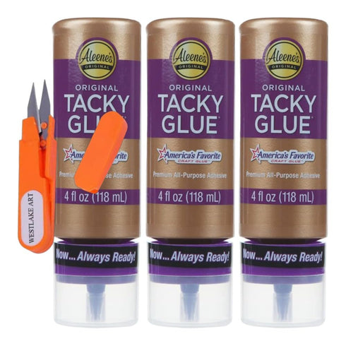 Always Ready Tacky Glue 3-Pack, 5.1 oz, with Westlake Art Clear Gel Embroidery Scissors - Versatile Crafting Adhesive, Dries Clear, Strong Flexibl...