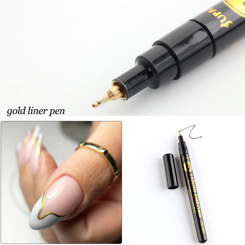 Chrome Metallic Marker Pen for Nail Art, 2PCS Gold Silver Liner Polish Pen, Drawing Dotting Nail Art Graffiti Pen, Mirror Effect Painting Gel, Mar...
