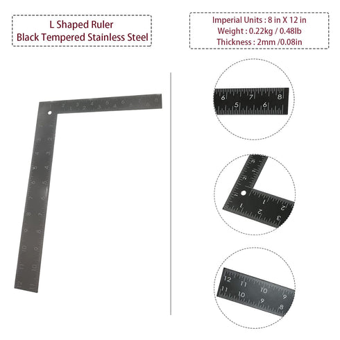 Metal L Square Ruler, 90 Degree Right Angle Metric and Inches Ruler, Double Sided Ruler with Clear Scale, Stainless Steel Right Angle Measuring To...