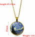 Painting Glass Pendant Necklace Gold Silver Plated Vintage Charm Starry Night Artistic Paint Round Circle Geometric Chain Necklace for Women Men I...