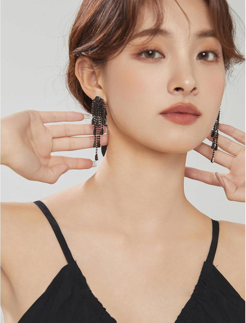 Black Rhinestone Earrings for women,Long Earrings Dangle Dangling Bling Earring Crystal black Crystal rhinestone Drop earring Tassels Earrings for...