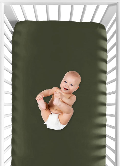 Sweet Jojo Designs Solid Dark Green Baby or Toddler Fitted Crib Sheet for Woodland Camo Collection...