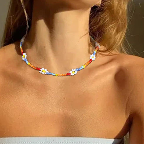 Barode Boho Seed Bead Choker Rainbow Flower Colorful Necklaces Puka Shell Chain Hawaiian Beach Necklace for Women...