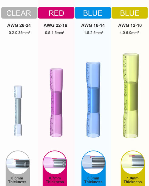 Heat Shrink Butt Wire Connectors - 60Pcs 16-14 AWG Blue Insulated Waterproof Electrical Wire Connectors, Marine Grade Insulated Crimp Wire Connect...