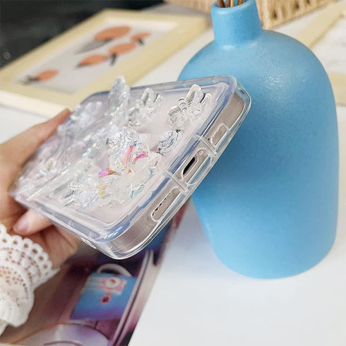 Fycyko Phone Case for iPhone 12 Clear Case Butterfly 3D Flower Aesthetic Luxury Crystal Colorful Sparkly Cute Women Girl for iPhone 12 Case Access...