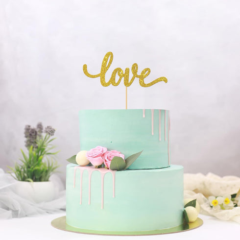Gold Glitter Love Cake Topper - for Wedding/Engagement/Bridal Shower/Anniversary/Birthday/Bachelorette/Confession Party Decorations Supplies...