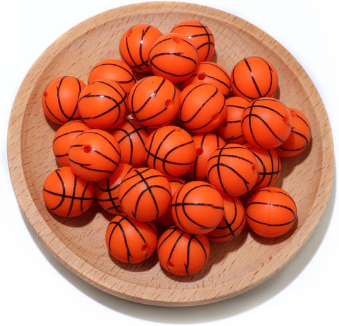 36pcs Silicone Beads for Pens Keychain Making 12mm 15mm Bulk Baseball Basketball Football Sport Focal Silicone Loose Beads Bracelet Necklace DIY C...