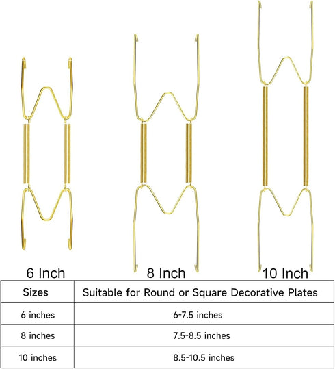 12 Piece Plate Hangers, 6/8/10 Inch Invisible Brass Wall Plate Hangers, Comes with 16 Piece Wall Hooks for Decorative Plates...