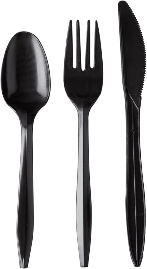 250 Plastic Cutlery Packets - Knife Fork Spoon Napkin Salt Pepper Sets | Black Plastic Silverware Sets Individually Wrapped Cutlery Kits, Bulk Pla...