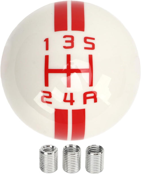 Akozon 5 Speed Gear Shift Knob for Manual Transmission Replacement Shifter Lever Stick Head Knob for Ford Mustang from 1967 to 2018 (White Red)...