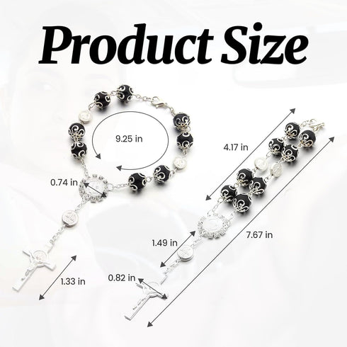 2PCS Car Rosary Rear View Mirror Hanging Accessories, Rosary & Cross Ornament Pendant for Woman Men, Automotive Interior Decoration, Good Luck Gif...