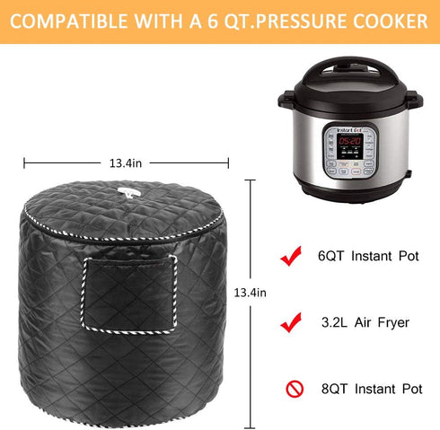 Air Fryer Cover Also for 6 Quart Instant Pot and Electric Pressure Cooker with Pocket, Dust-Proof Cover for Electric Appliance (Black)...